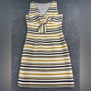 Brooks Brothers Cream Striped Twist Bow Detail Sleeveless Sheath Mini Dress - 6